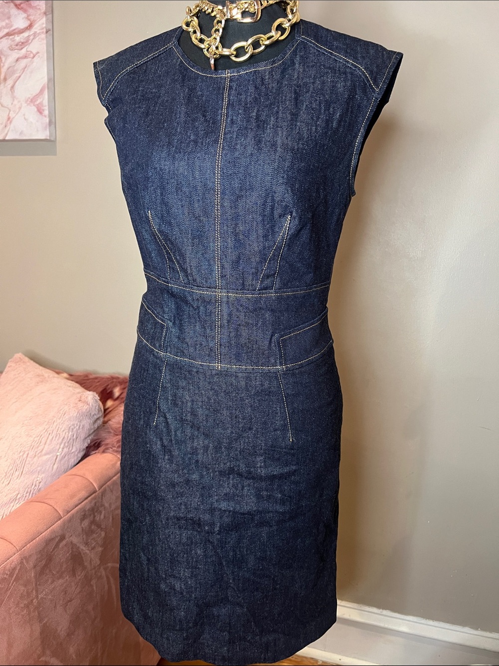 Derek Lam Dark Indigo Denim Sheath Dress - Picture 2 of 5